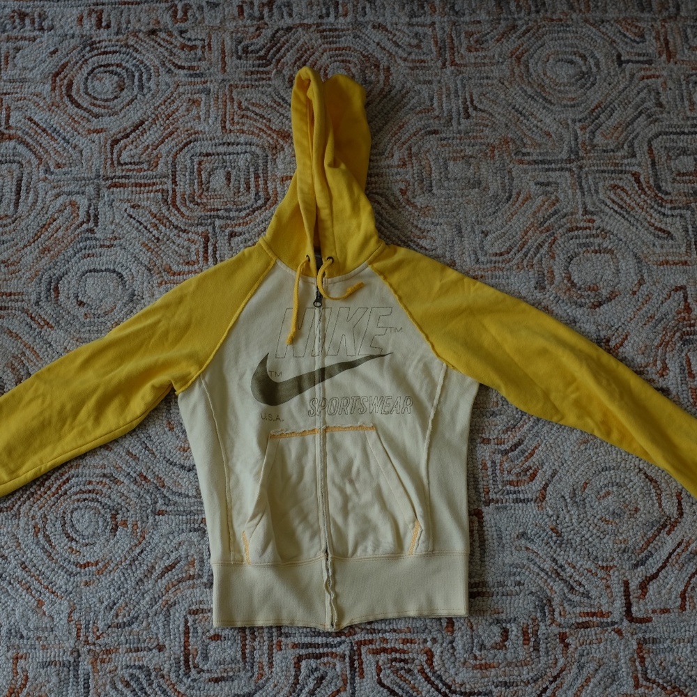 Nike Women Two Toned Yellow Zip Up Cropped Hoodie Sweatshirt XS